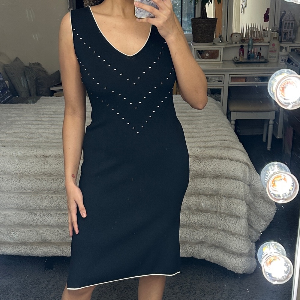 Max Studio Black Midi Dress with White Accents size xsmall used bandage material